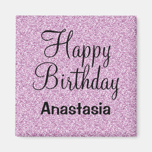 Glam Happy Birthday Purple Glitter Sparkle Name Magnet