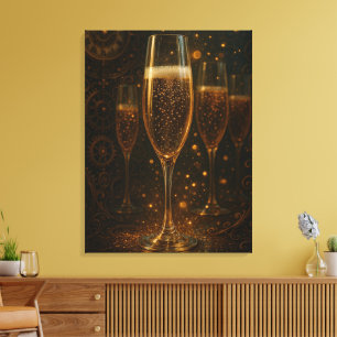 Glam Happy New Year Steampunk Champagne Canvas Print