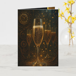 Glam Happy New Year Steampunk Champagne  Card