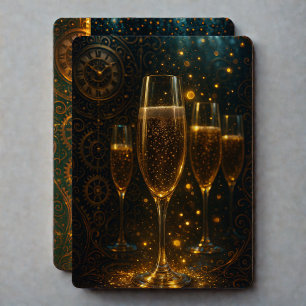 Glam Happy New Year Steampunk Champagne  Holiday Card