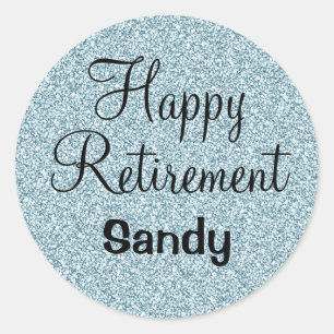 Glam Happy Retirement Blue Silver Glitter Sparkles Classic Round Sticker