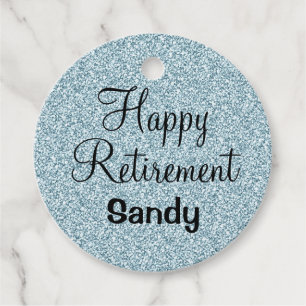 Glam Happy Retirement Blue Silver Glitter Sparkles Favour Tags