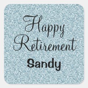 Glam Happy Retirement Blue Silver Glitter Sparkles Square Sticker