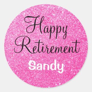 Glam Happy Retirement Hot Pink Glitter Sparkle Classic Round Sticker