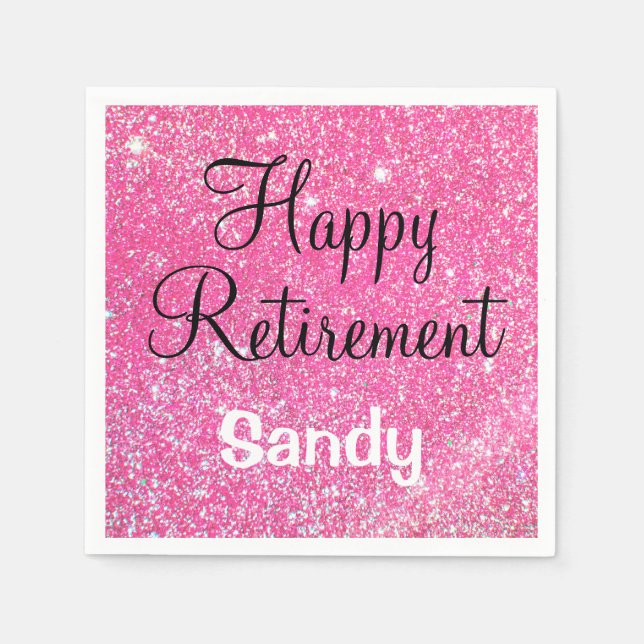 Glam Happy Retirement Hot Pink Glitter Sparkle Napkin (Front)