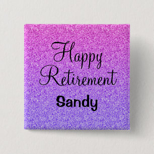 Glam Happy Retirement Ombre Purple Glitter Sparkle 15 Cm Square Badge