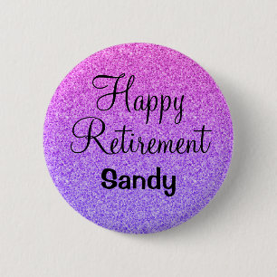 Glam Happy Retirement Ombre Purple Glitter Sparkle 6 Cm Round Badge