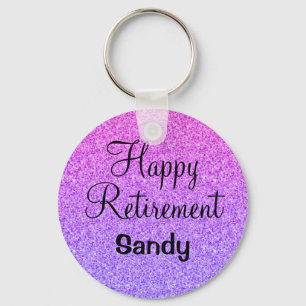 Glam Happy Retirement Ombre Purple Glitter Sparkle Key Ring