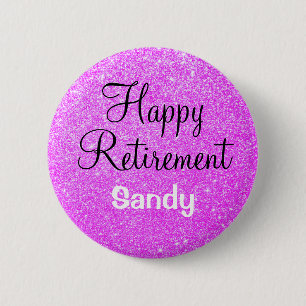 Glam Happy Retirement Purple Glitter Sparkle 6 Cm Round Badge