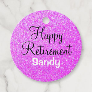 Glam Happy Retirement Purple Glitter Sparkle Favour Tags