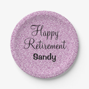 Glam Happy Retirement Purple Glitter Sparkle Paper Plate