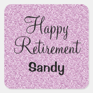 Glam Happy Retirement Purple Glitter Sparkle Square Sticker