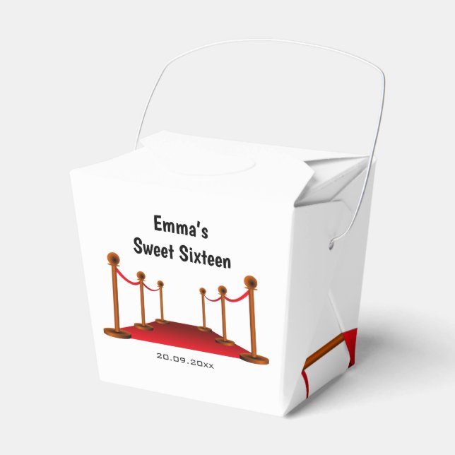 Glam Hollywood White & Red Carpet Sweet 16th  Favour Box (Front Side)