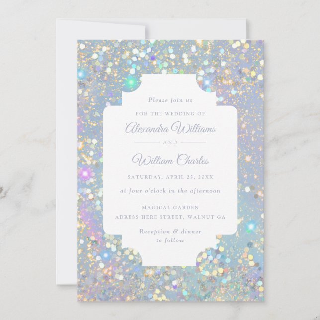Glam Holographic Glitter Modern Wedding Invitation (Front)