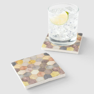 Glam Honey Comb Blush Champagne Abstract Stone Coaster