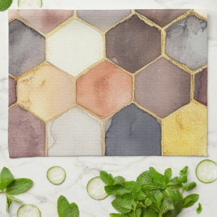 Glam Honey Comb Blush Champagne Abstract Tea Towel