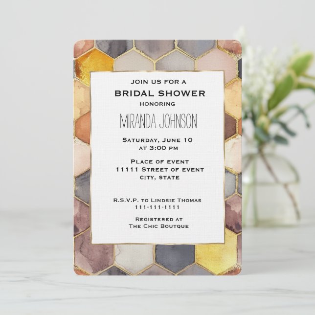 Glam Honey Comb Blush Champagne Bridal Shower Invitation (Standing Front)