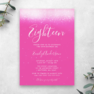 Glam Hot Pink 18th Birthday Invitation