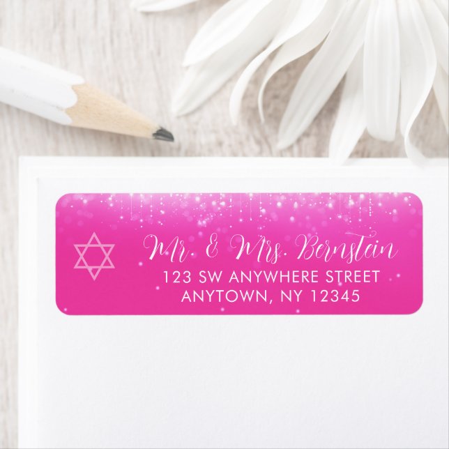 Glam Hot Pink Bat Mitzvah Return Address (Insitu)