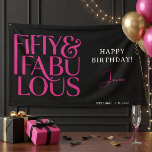 Glam Hot Pink Black 50 & Fabulous Happy Birthday  Banner