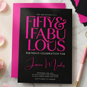 Glam Hot Pink Black Chic 50 & Fabulous Birthday Invitation