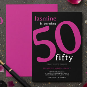 Glam Hot Pink Black Chic 50 & Fabulous Birthday  Invitation
