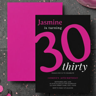 Glam Hot Pink Black Chic Turning 30 Birthday Invitation