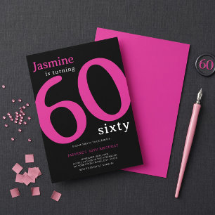 Glam Hot Pink Black Chic Turning 60 Birthday Invitation