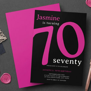 Glam Hot Pink Black Turning 70 Seventy Birthday Invitation