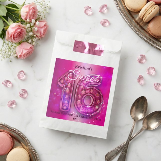 Glam Hot Pink Diamonds Sparkle Sweet 16 Favour Bags (Creator Uploaded)