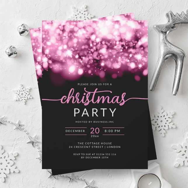 Glam Hot Pink Winter Sparkling Company Xmas Party  Invitation (Glam Hot Pink Winter Sparkling Company Xmas Party Invitation)