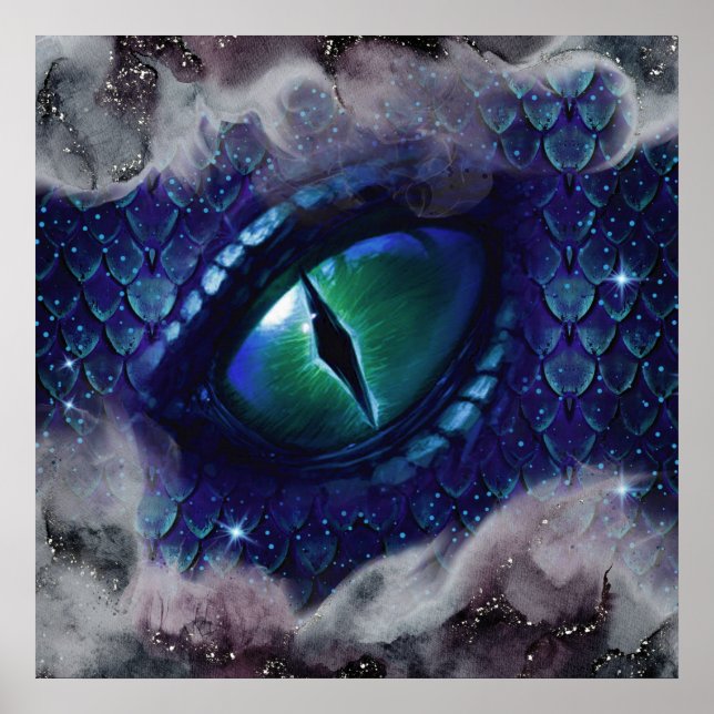 Glam Ink Gothic Blue Mediaeval Dragon Poster (Front)