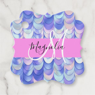 Glam Iridescent Blue Mermaid Scales Name Monogram Favour Tags