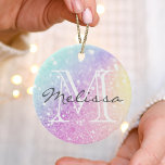 Glam Iridescent Glitter Personalised Colourful Ceramic Tree Decoration<br><div class="desc">Easily personalise this elegant colourful bokeh glitter pattern with your custom name and/or monogram.</div>