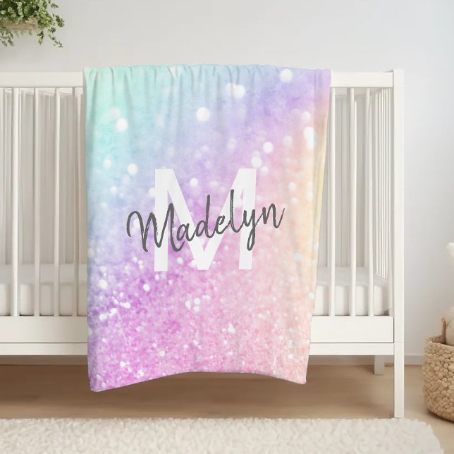 Glam Iridescent Glitter Personalised Colourful Fleece Blanket (Creator Uploaded)