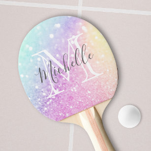 Glam Iridescent Glitter Personalised Colourful Ping Pong Paddle