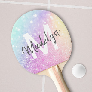 Glam Iridescent Glitter Personalised Colourful Ping Pong Paddle