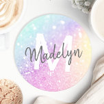Glam Iridescent Glitter Personalised Colourful Round Paper Coaster<br><div class="desc">Easily personalise this elegant colourful bokeh glitter pattern with your custom name and/or monogram.</div>
