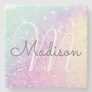 Glam Iridescent Glitter Personalised Colourful Stone Coaster