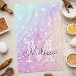 Glam Iridescent Glitter Personalised Colourful Tea Towel