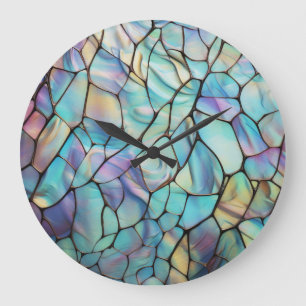Glam Iridescent Opal Gemstone Stained Glass   Large Clock