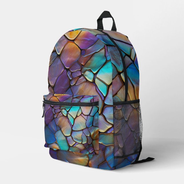 Glam Iridescent Opal Gemstone Stained Glass   Printed Backpack (Back Corner Right)