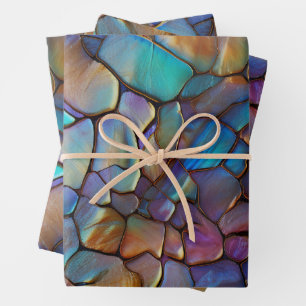 Glam Iridescent Opal Gemstone Stained Glass   Wrapping Paper Sheet