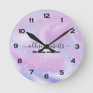 Glam Iridescent Sparkle Holographic Round Clock