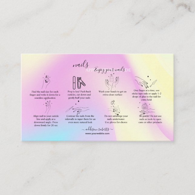 Glam Iridescent Sparkle Nails Application Guide Business Card (Front)