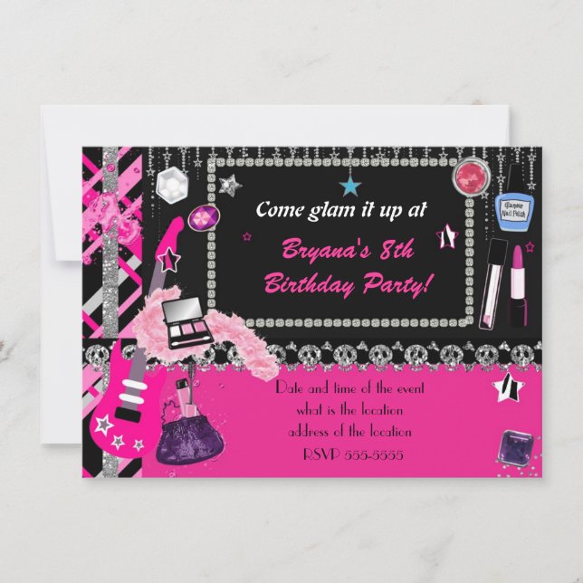 Glam it up Rock Star Makeover Girls Invitation (Front)