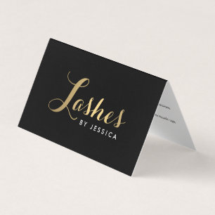 Glam Lashes Script Text Gold/Black Aftercare Business Card