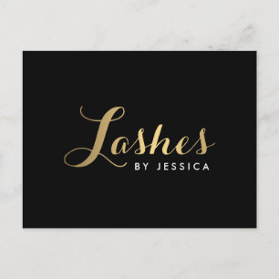 Glam Lashes Script Text Gold/Black Postcard