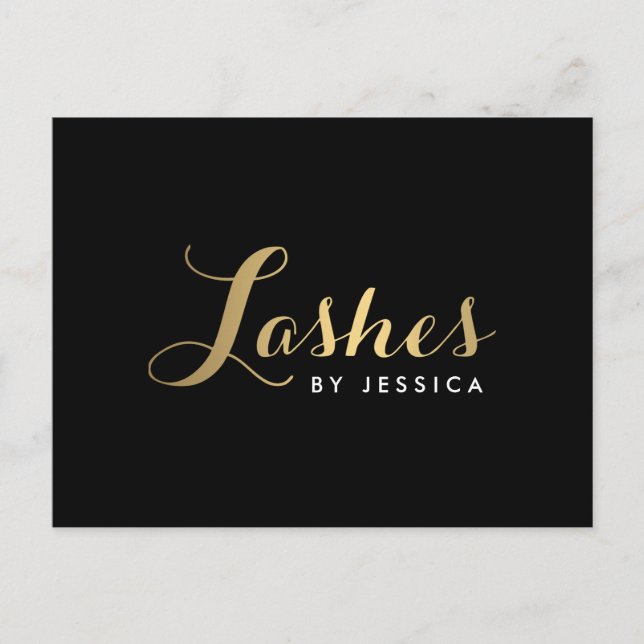 Glam Lashes Script Text Gold/Black Postcard (Front)