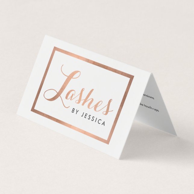Glam Lashes Script Text Rose Gold Aftercare Business Card (Front)